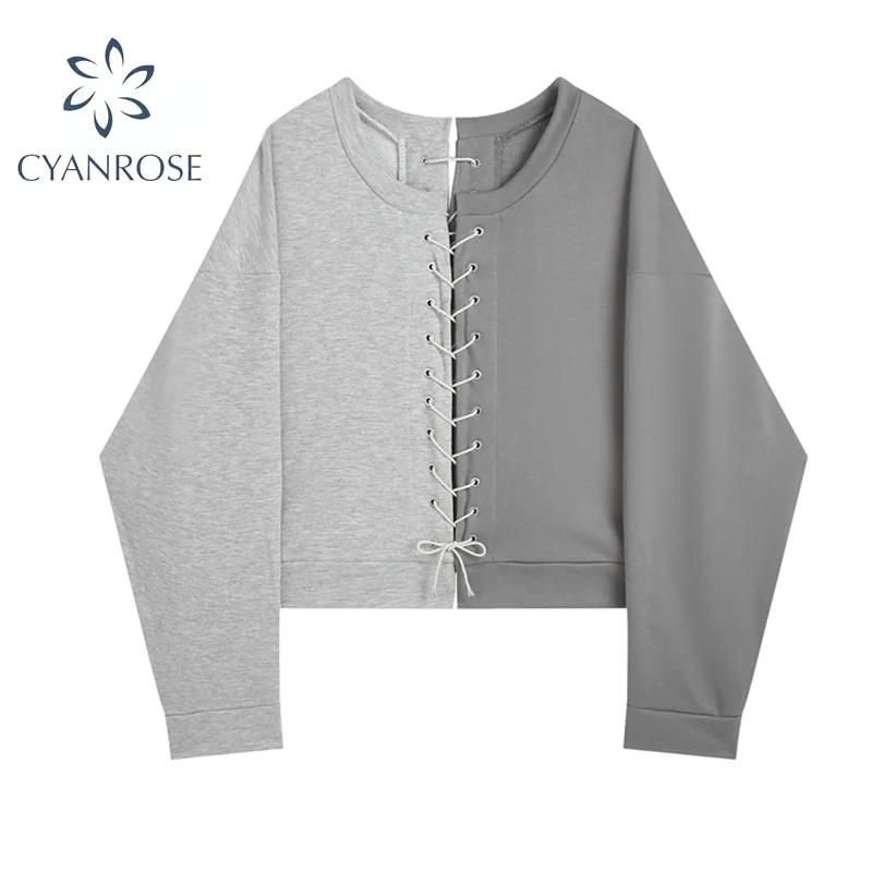 

Женский пуловер с воротником-стойкой, элегантный однобортный однотонный пуловер составного кроя с длинным рукавом и шнуровкой, осень 2021