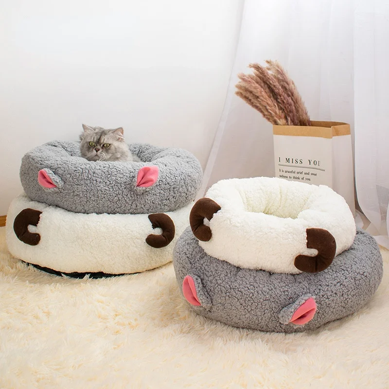 

Pet Nest Supplies Dog Cat Kennel Pet Kennel Round Lamb Velvet Cat Kennel Sleeping Mat New Year Bed for Dog Large Cat Bed