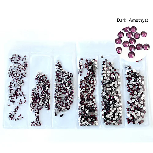 Dark Amethyst 1580 шт разноцветные стразы разных размеров без горячей фиксации с кристаллами AB стеклянные плоские стразы для украшения ногтей B1048 - Цвет: Dark Amethyst