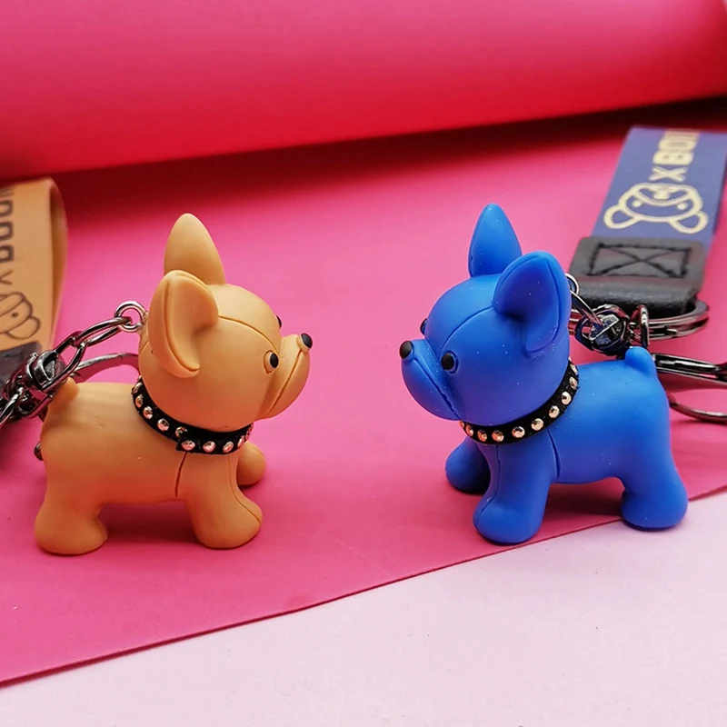 

Punk French Bulldog Keychain Cute Animal Dog Key Ring Couples Bag Pendant Valentines Day Gift