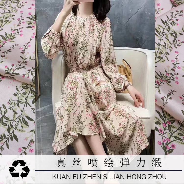 

Summer digital printing silk stretch satin mulberry silk fabric soft and smooth silk satin dress cheongsam fabric