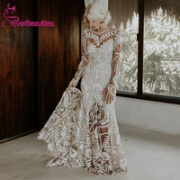 unique modern bride boho wedding dress 2020 lace long sleeves bohemian chic mermaid bridal gowns vestido de noiva