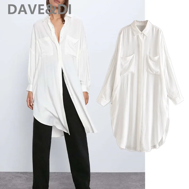 DAVE &amp DI Весенняя блузка для женщин с карманами одноцветная длинная blusas mujer de moda 2020