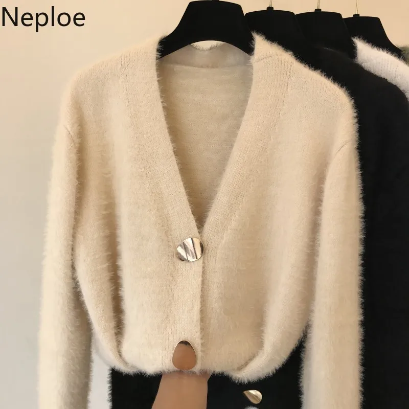 Neploe V шеи трикотажные укороченные кардиганы свитер женский свободный мягкий Crazy
