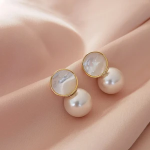 Earring For Women 2021 Mother Of the Shell W/S925 Silver Needle Stud Earring W/Pearl 14kGold Filled Jewelry HYACINTH Hotsale
