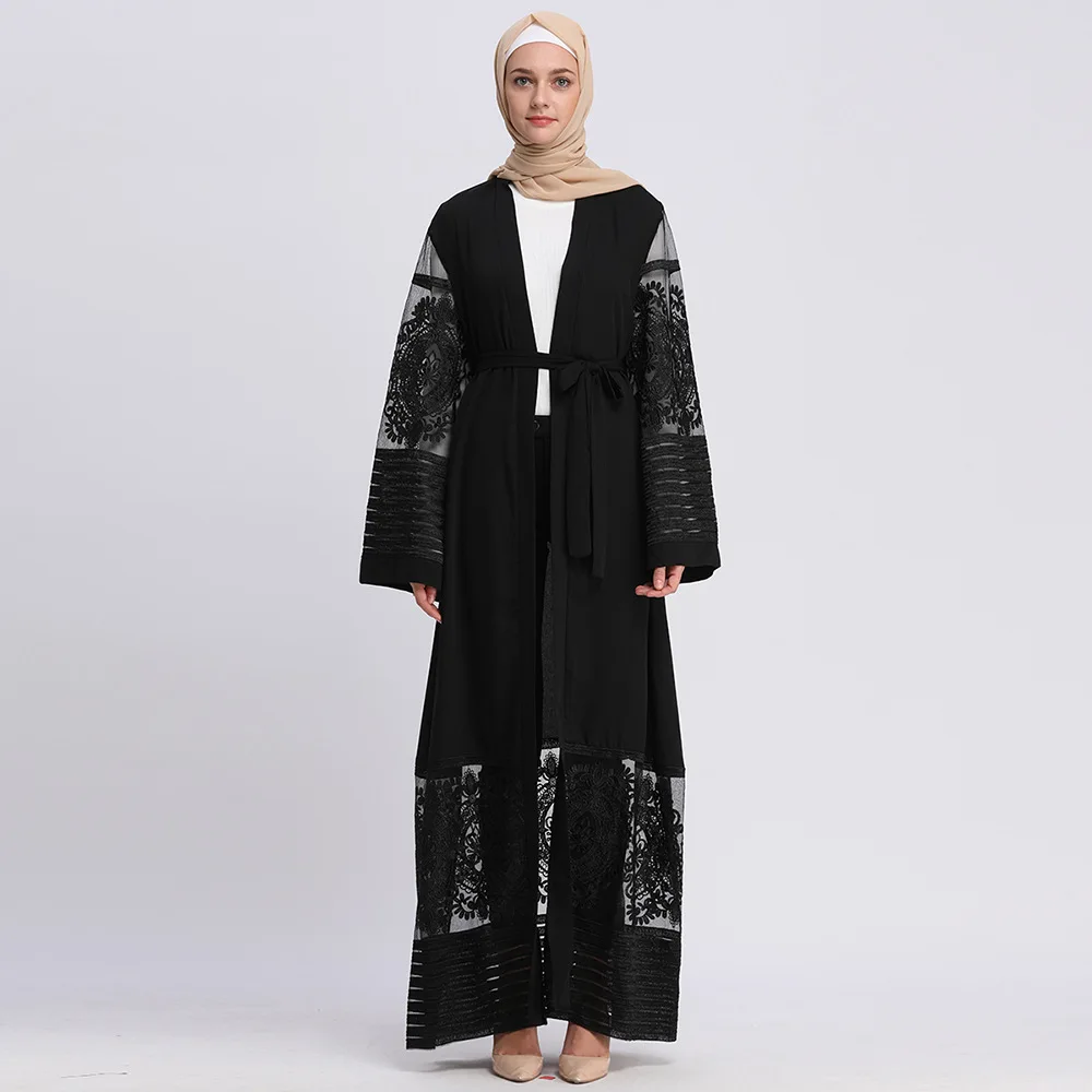 Мусульманское длинное платье с вышивкой абайя в сеточку Дубае хиджаб Caftan на