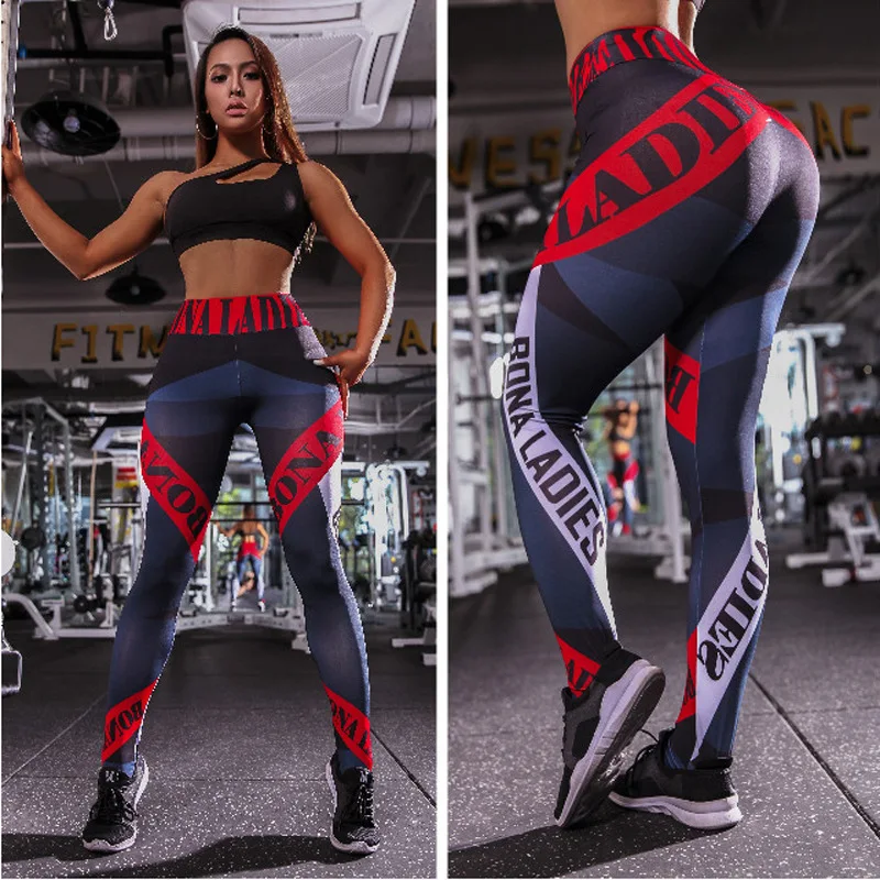 

Digital Printed Geometric Striped Letters Ladies Yoga Fitness Leggings