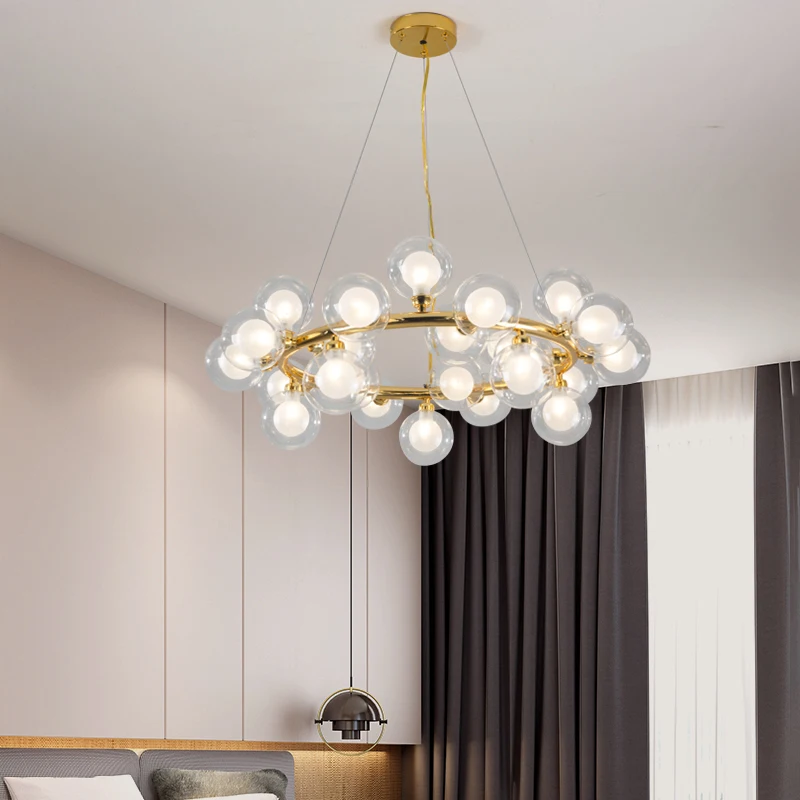

Modern Creative American Chandelier Glass Ball Restaurant Iron Pendant Lamp Nordic Designer Living Room LED Hanging Lights