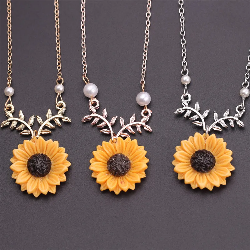 Модный Подсолнечник подвеска ожерелье имитация жемчуга подсолнечник цепочка