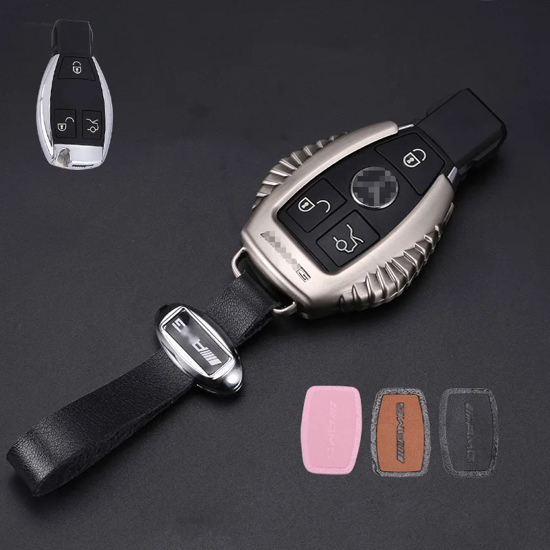 gray with belt Металлический чехол для ключей автомобиля, чехол для Mercedes Benz W203 W210 W211 W124 W202 W204 W205 AMG, брелок для ключей, защитная крышка из цинкового сплава - Название цвета: gray with belt