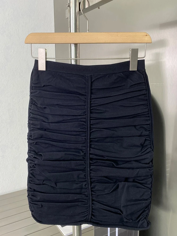 Пикантный черный женский короткий эластичный плиссированный топ с облегающей