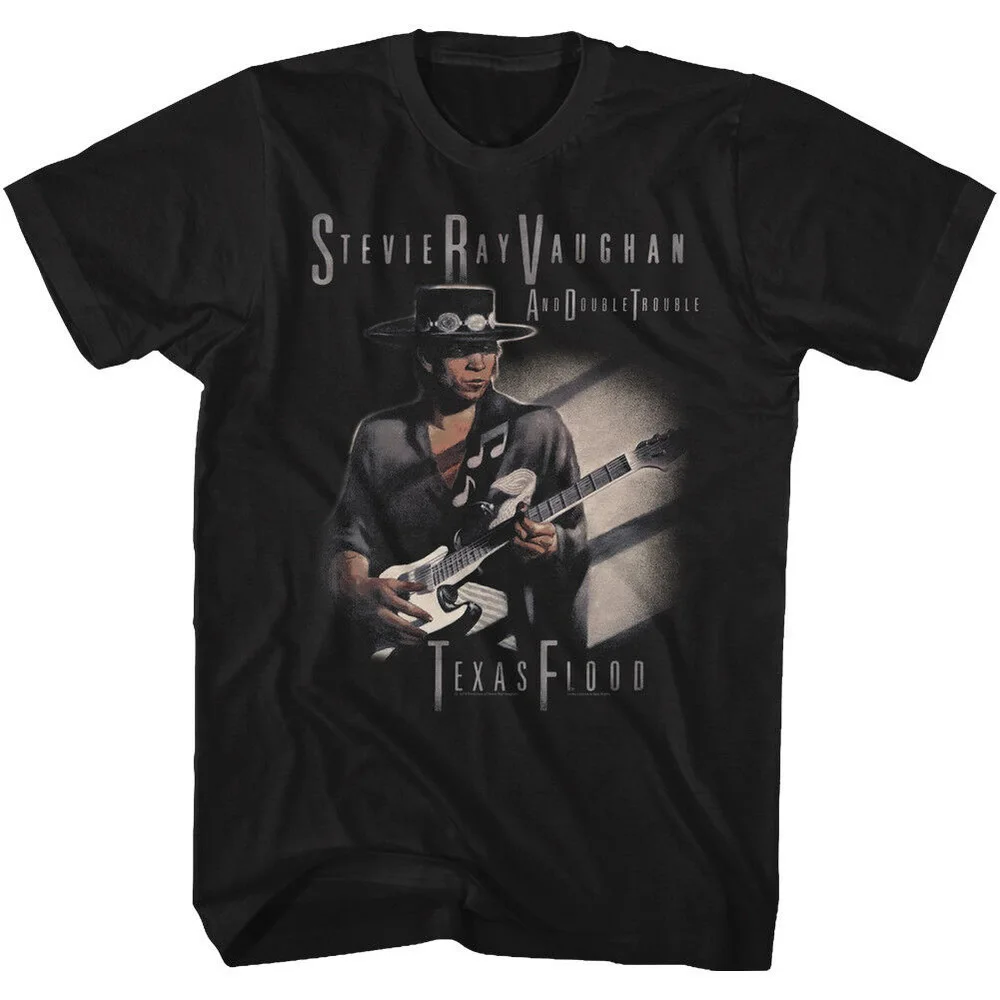 

Stevie Ray Vaughan T-Shirt Double Trouble Texas Flood Black Tee Cotton Funny O Neck Tops Tee Shirt