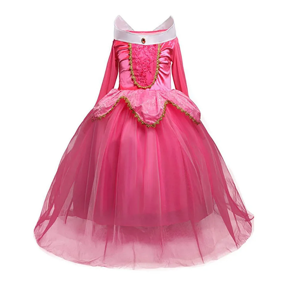 

Children Princess Costume Party Fancy Deluxe Sleeping Beauty Dress Girl Christmas Aurora Red Clothes Pageant Ball Gown Disguise