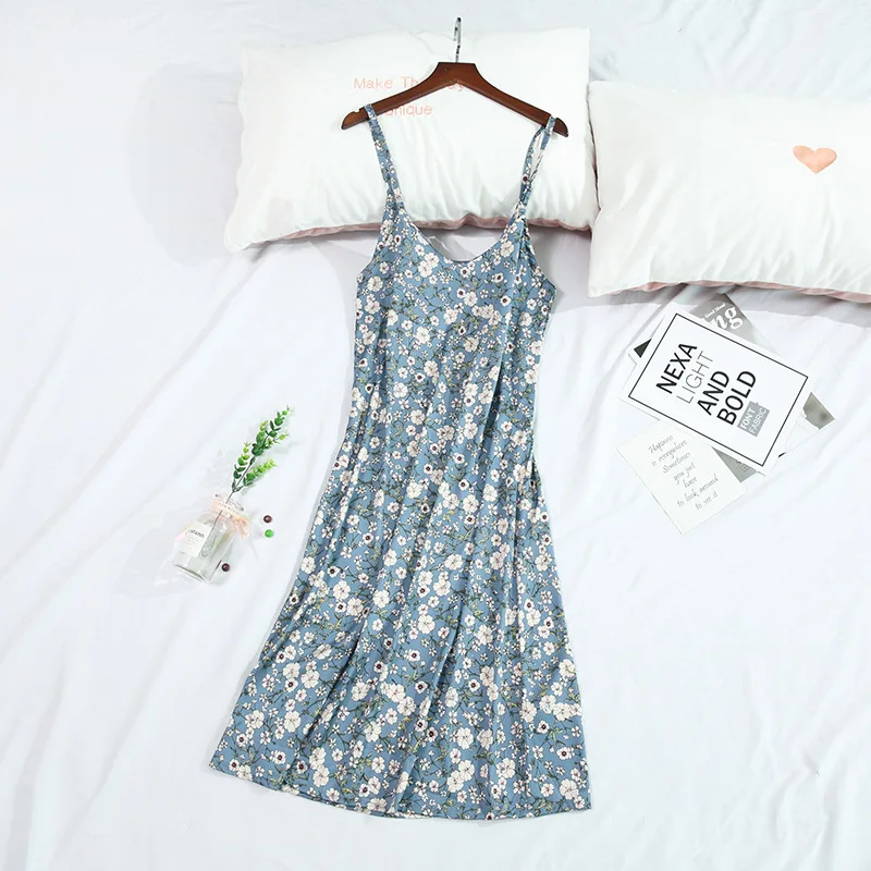 

Lady 2021 New Nightdress Sleepwear Satin Spaghetti Strap Nightgown Sexy Print Suspender Skirt Nightwear Intimate Lingerie