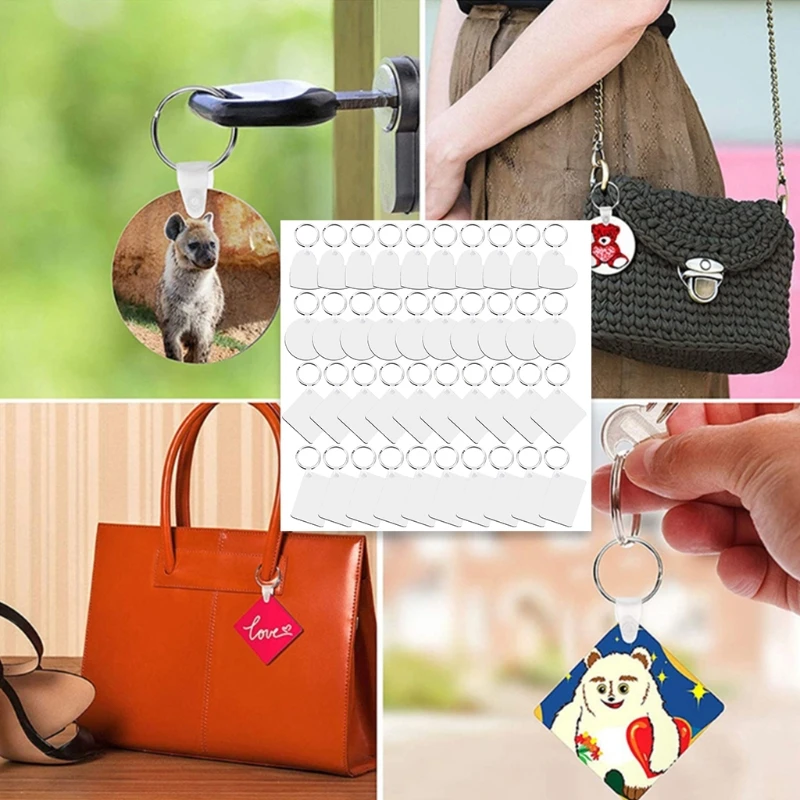 

R2LE MDF Blank Keychain with Key Ring Double-Side Printed Heat Transfer Keychain for Christmas Valentine Graduation Present