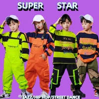 kids fluorescent green top overalls childrens day clothes boys jazz dance wear girls cool hip hop dance costumes xs1376