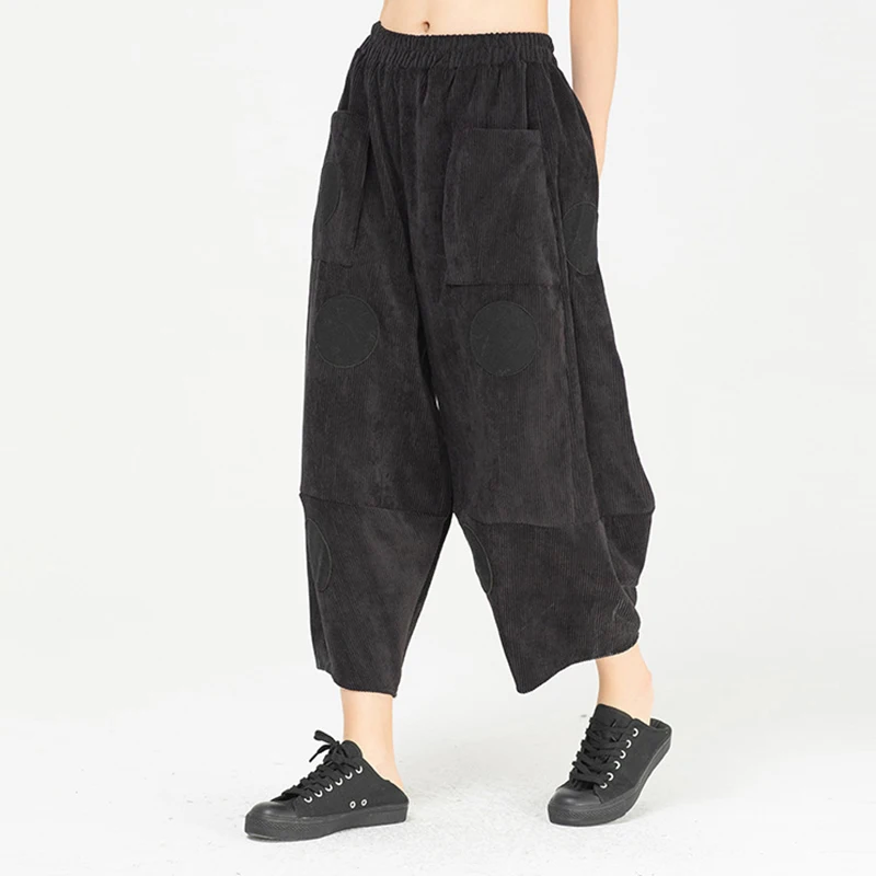 XITAO Dot Vintage Pants Women Ankle Length Winter Appliques Tide Fashion New Streetwear Harem Style Elastic Waist Pocket ZY3212