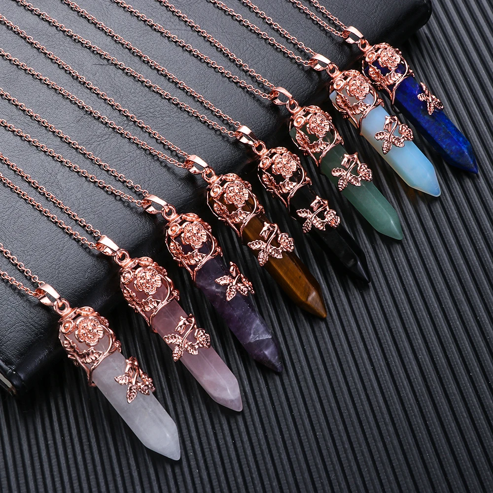 1 шт. модное шестигранное лечебное хрустальное ожерелье Цветочная проволока