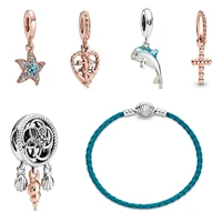 925 sterling silver rope heart love anchor dolphin sparkling starfish charm bead pendant fit original pandora bracelets bangle