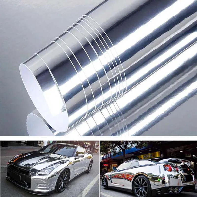 

5meters Car Wrap Covering Film Silver whole Chrome Mirror Flexible Vinyl Wrap Sheet Motorcycle Car Wrapping Film Foil Stickers