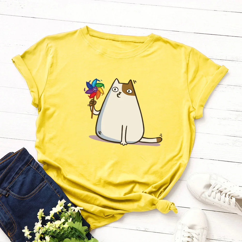 

Harajuku Cartoon Cat Basic Tee Women Summer Animal T-shirt Short Sleeves Casual Cotton Print T shirt Streetwear Camiseta Mujer