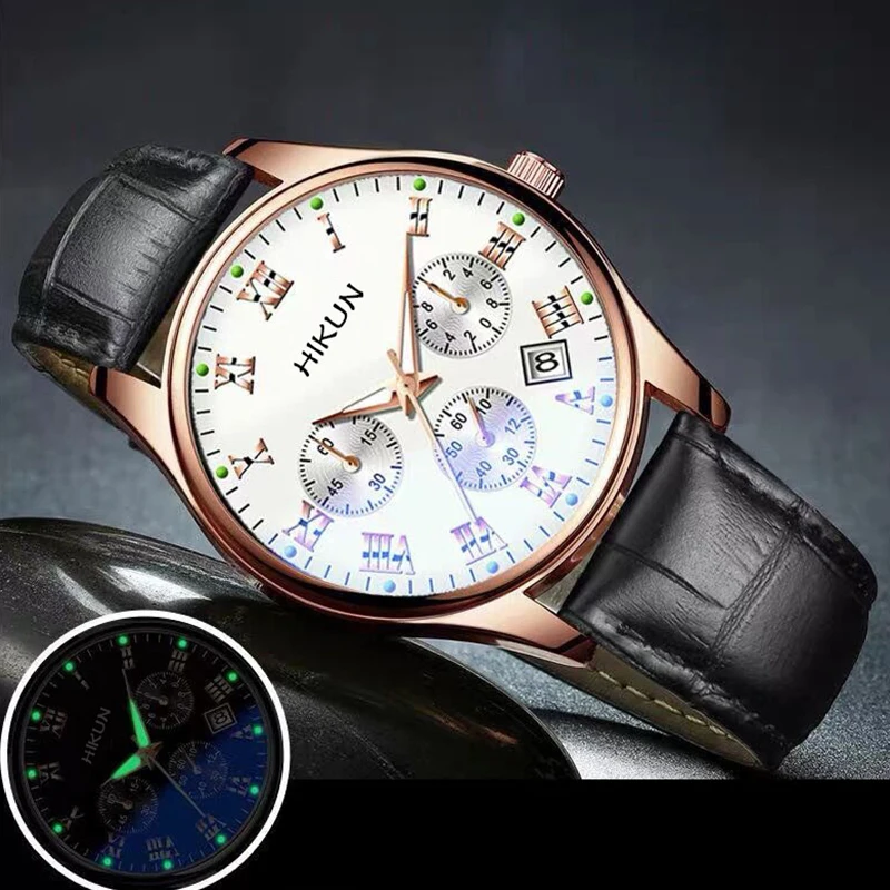 

2021 Reloj Hombre Luminous Men's Business Watch Blue Glass Top Brand Luxury Leather Military Quartz Watch For Men Orologio Uomo