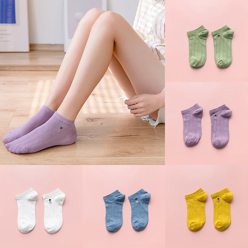 Носки женские с вышивкой фруктов Модные дышащие хлопковые сетчатые повседневные