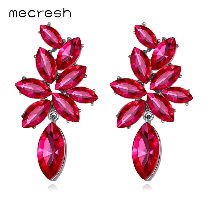 Mecresh Korean Cute Horse Eye Crystal Wedding Drop Earrings Women Silver Rose Color Flower Christmas Dangle MEH1689 | Украшения и