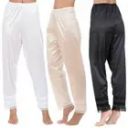 Брюки пижамные женские с широкими штанинами, повседневные штаны для сна, эластичный пояс, атласные кружевные Свободные Штаны для сна