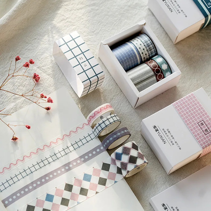 6 рулонов Washi клейкая лента Стикеры клей геометрический узор дневник в стиле
