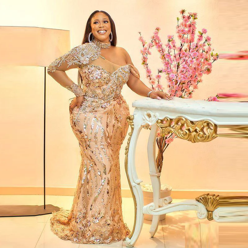 

Easo ebi платье с высокой горловиной, кружевной аппликацией, блестками и длинными рукавами для выпускного вечера, вечернее платье для шоу