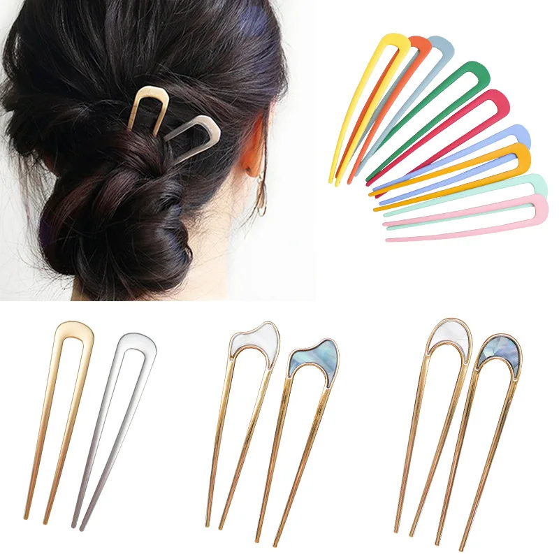 

Простые Красочные U-образные стандартные японские шпильки для волос, женские шпильки для волос, новые металлические шпильки для волос, аксе...