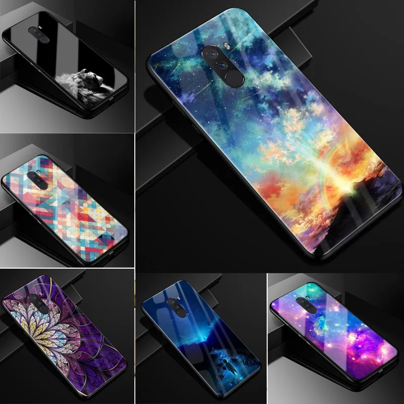 Чехол для Xiaomi Pocophone F1 Жесткий из закаленного стекла с рисунком чехол Poco мягкий