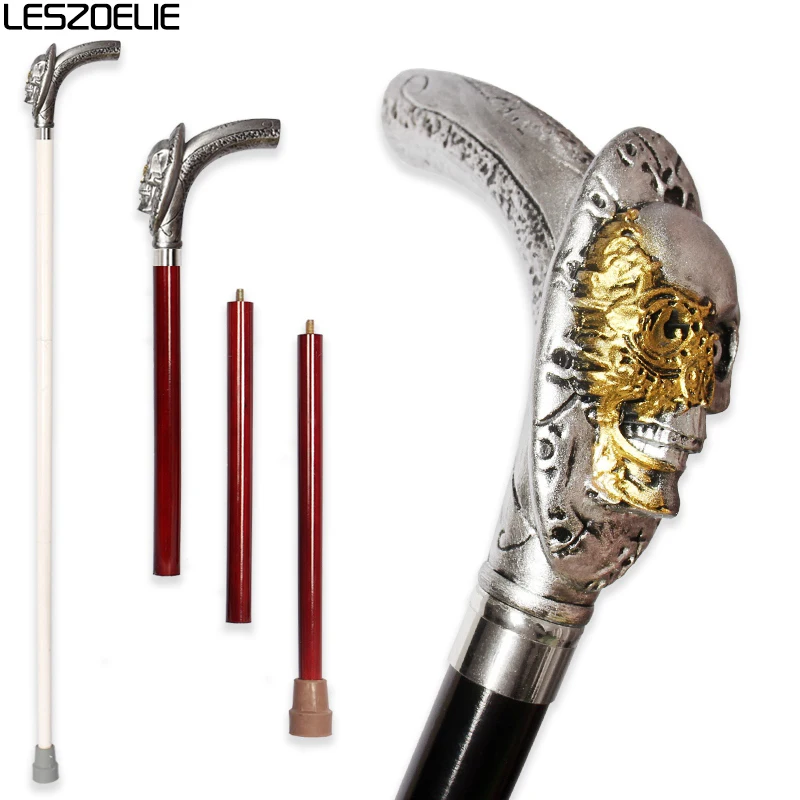 

Silver Skull Head With Golden Mask Resin Handle Wooden Walking Stick 2021 Man Fashion Walking Cane Women Party Decorative Stick