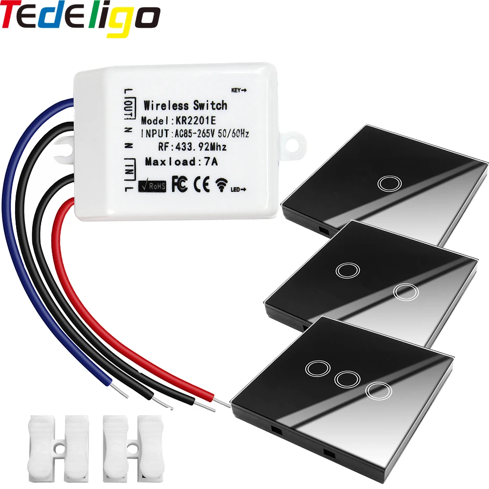 

Wireless Touch Switch Light Remote Control 433Mhz AC 110V 220V 7A 1ch Receiver Glass Panel Wall Button For Smart Home Lamp LED