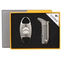 cohiba cigar scissors cigarette lighter accessories set metal cigarette lighter butane gas wind proof cigarette lighter gift box