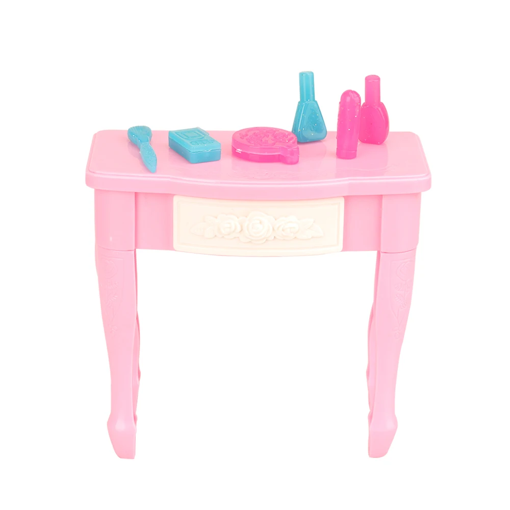 

Fashion 18 Items/lot Dolll House Accessories= Random Colors Chair Desk Mirror Mini Furniture For Make Up Dressing Game