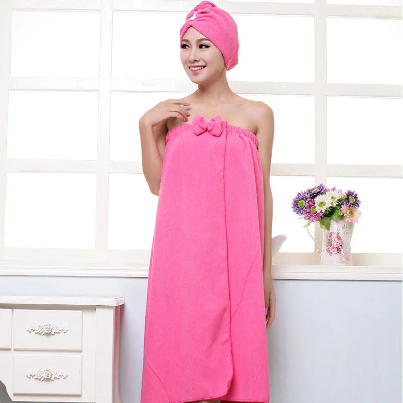 

Soft Microfiber Magic Absorbent Dry Spa Bath Towel Beach Bathrobe+Cap for Women Girls JAN88