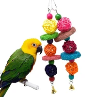 pet nature loofah sponge chews bite scratcher toy parrot hanging swing bird toys playing toys with bell end bird supplies
