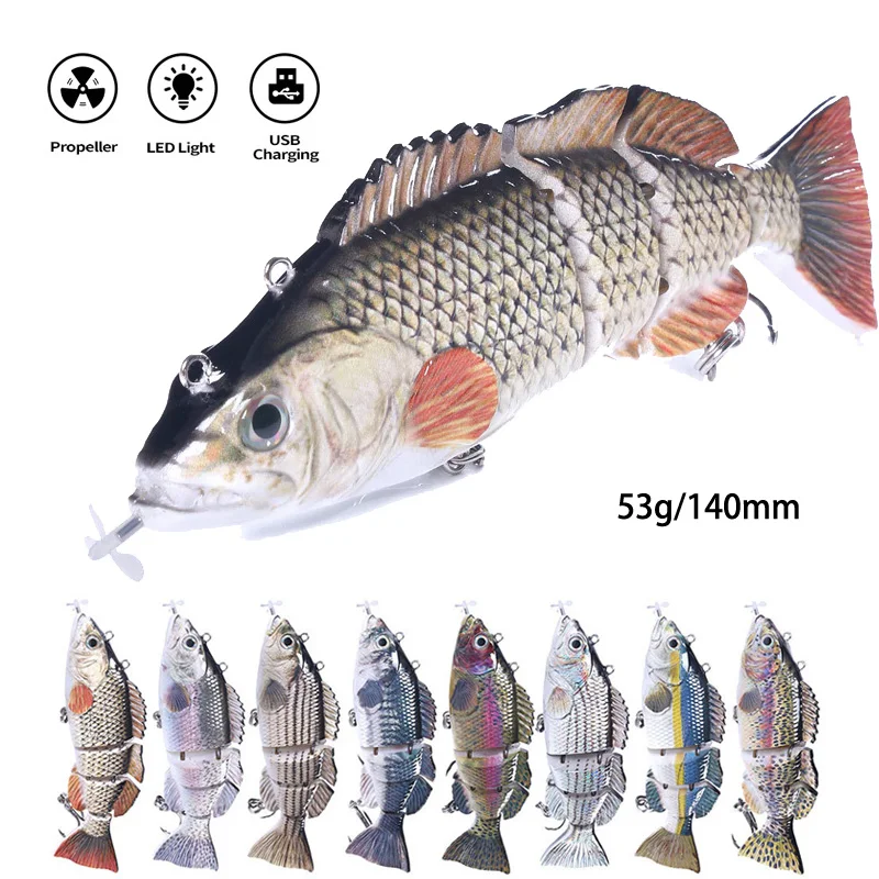 Propeller Auto Electric Wobbler Swimming Fishing Lure Siking ABS Multi Jointed Bait 3D Fish USB Rechargeable  Swimbait Crankbait
