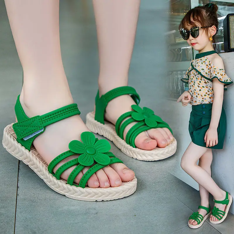 Girls Sandals 2020 Summer New Beach Children Shoe for Little Girl Cute Flower Soft Bottom Fashion Big Kids Princess Shoes | Детская