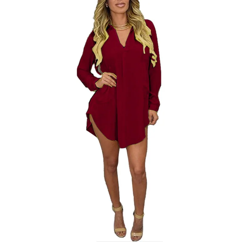 Litthing Женская однотонная длинная рубашка с длинными рукавами асимметричным