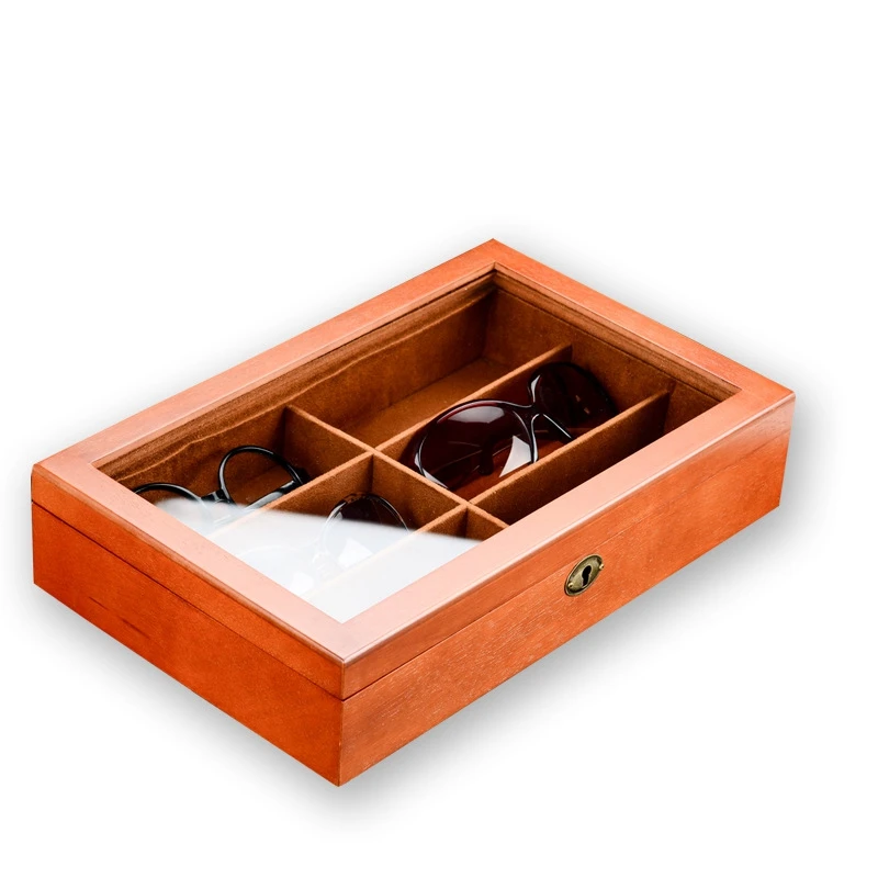 Big deal Wooden 6 Grids Glasses Storage Box Sunglasses Storage Organizer Eyeglasses Display Organizer Jewelry Box with Cover