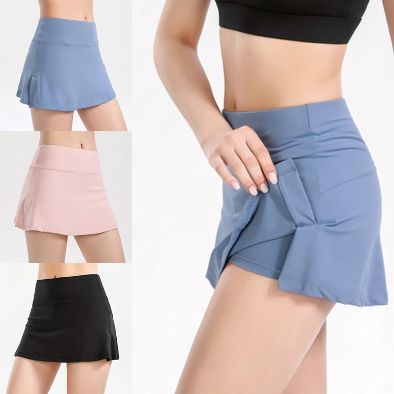 

Женская спортивная короткая юбка с высокой талией, Однотонные эластичные быстросохнущие поглощающие пот брюки для бега и йоги J55