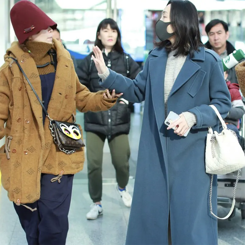 

Women's handmade suit neck belt cashmere coat pure color woolen coat autumn and winter long cashmere coat