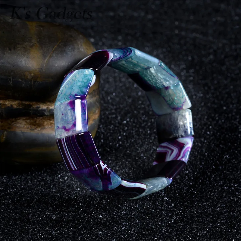 Tourmaline color K's Gadgets, модная богемная накидка, браслет в синюю полоску, Агаты, Квадратные браслеты из натурального камня для женщин, ювелирные изделия из чакры - Окраска металла: Tourmaline color