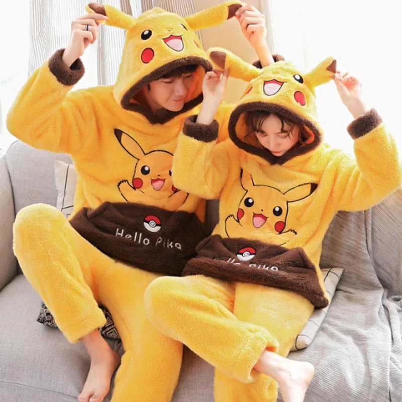 pikachu Унисекс, пижамы для взрослых, для женщин, зимняя бархатная Пижама, утолщенная, теплая, Фланелевая пижама, набор, животные, Мультяшные, милые, для дома, обслуживание - Цвет: pikachu