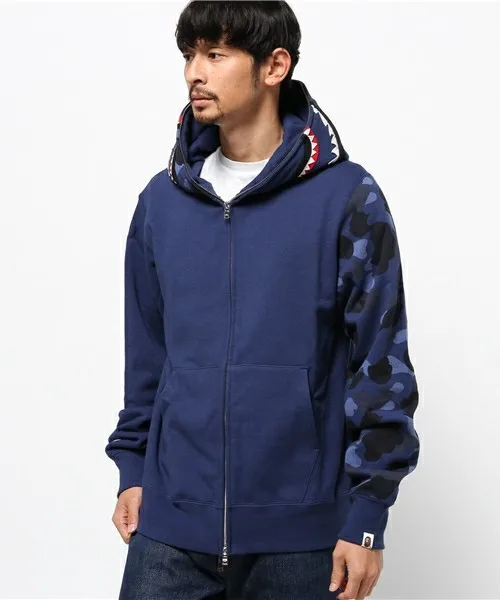 

Sweatshirts Camouflage Sleeve Thin Casual Hooded Coat for Bape Shark Men/Women Fashion 2021 Plus Size Hoodies Clothing