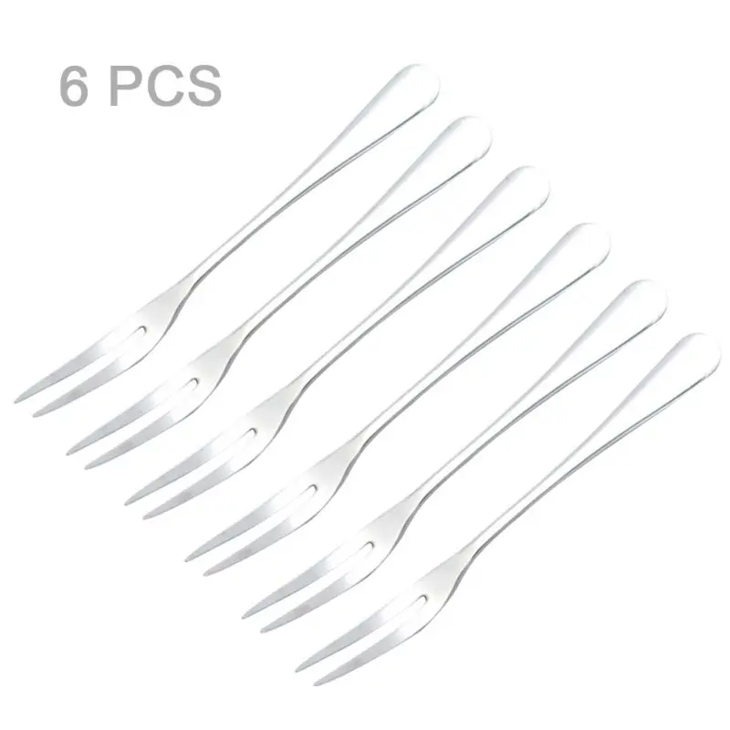 

6pcs Fruit Fork Stainless Steel Silver Two-toothed Fork Cake Dessert Fork Western Small Fork Home Flatware Kitchen Accessories