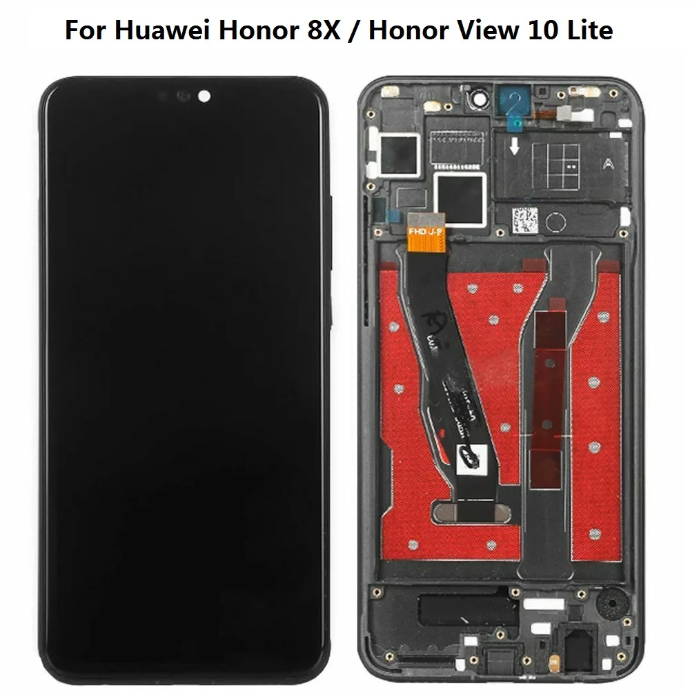 

ЖК-экран и дигитайзер для Huawei Honor 8X / Honor View 10 Lite, сенсорный экран в сборе с рамкой черного и синего цвета, качество AAA